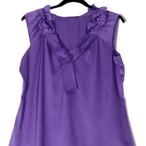 Elie Tahari Women's Medium Purple Blouse Top Ruffle V Neck Sleeveless Blouse
